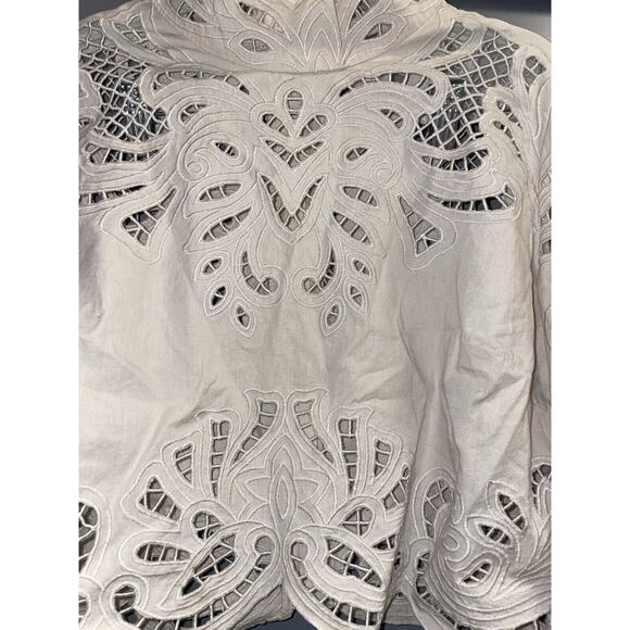 INTERMIX Jasmine Organic Cotton Detailed Lace Zip Up Back Fitted Cuff Blouse 6 - Picture 6 of 12